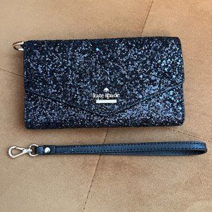 Kate Spade Black Glitter Wristlet - Detachable Strap